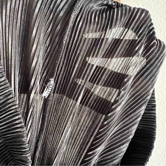 Zara Black Straight Flare Semi Sheer Black Vertical Accordion Crinkle Pants S - Picture 8 of 9